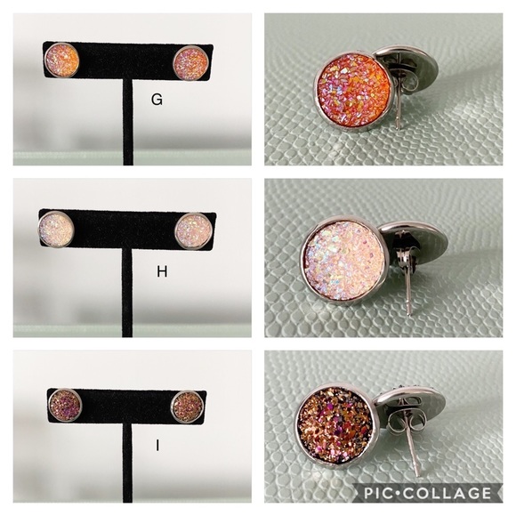 NEW Stainless Steel Druzy Stud Earrings - 12mm - Picture 5 of 9
